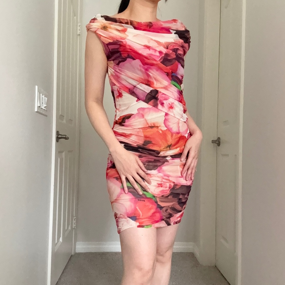 MSGM Floral Mesh Bodycon dress